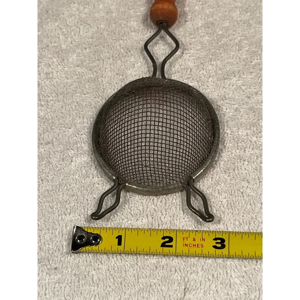 Vintage Mesh Tea Strainer Small Kitchen Sifter Wooden Handle Rustic Farmhouse